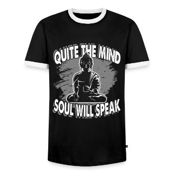 Buddha Quite The Mind Soul Will Speak - Men's Ringer Shirt - black/white - Front - AI Model Female 172 light (172cm) & AI Model Male 178 light (178cm)