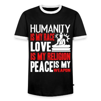 Buddha Humanity Is My Race Buddha - Men's Ringer Shirt - black/white - Front - AI Model Female 172 light (172cm) & AI Model Male 178 light (178cm)