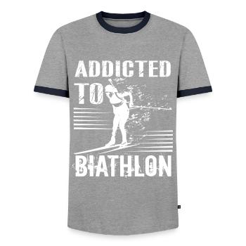 Addicted To Biathlon - Men's Ringer Shirt - grey/navy  - Front - AI Model Female 172 light (172cm) & AI Model Male 178 light (178cm)