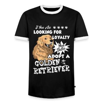 Adopt A Golden Retriever - Men's Ringer Shirt - black/white - Front - AI Model Female 172 light (172cm) & AI Model Male 178 light (178cm)