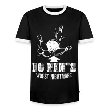 Bowling 10 Pin's Worst Nightmare - Men's Ringer Shirt - black/white - Front - AI Model Female 172 light (172cm) & AI Model Male 178 light (178cm)