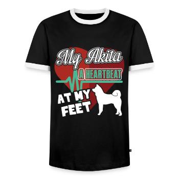 My Akita A Heartbeat At My Feet - Men's Ringer Shirt - black/white - Front - AI Model Female 172 light (172cm) & AI Model Male 178 light (178cm)
