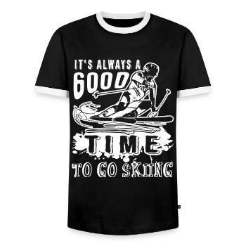 Always A Good Time To Go Skiing - Men's Ringer Shirt - black/white - Front - AI Model Female 172 light (172cm) & AI Model Male 178 light (178cm)