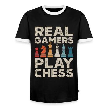 Chess Player Chess Pieces Chess Game - Men's Ringer Shirt - black/white - Front - AI Model Female 172 light (172cm) & AI Model Male 178 light (178cm)