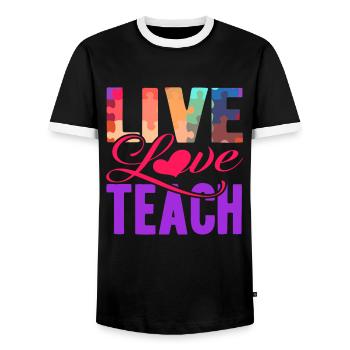 Autism Live Love Teach Autism - Men's Ringer Shirt - black/white - Front - AI Model Female 172 light (172cm) & AI Model Male 178 light (178cm)
