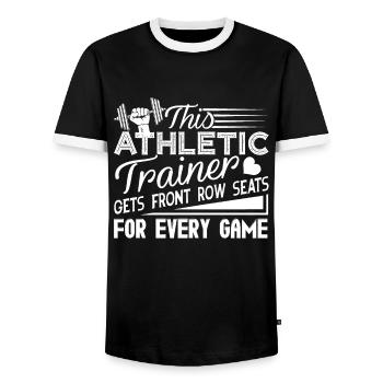 This Athletic Trainer Gets Front Row Seats - Men's Ringer Shirt - black/white - Front - AI Model Female 172 light (172cm) & AI Model Male 178 light (178cm)