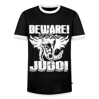 Beware I Know Judo - Men's Ringer Shirt - black/white - Front - AI Model Female 172 light (172cm) & AI Model Male 178 light (178cm)