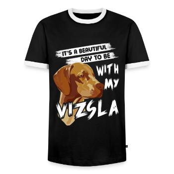 Beautiful Day With Vizsla - Men's Ringer Shirt - black/white - Front - AI Model Female 172 light (172cm) & AI Model Male 178 light (178cm)