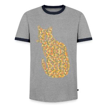 Bengal Cat Geometric - Men's Ringer Shirt - grey/navy  - Front - AI Model Female 172 light (172cm) & AI Model Male 178 light (178cm)