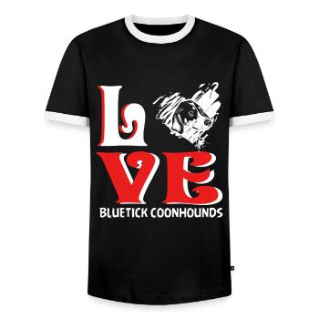 Bluetick Coonhound Love - Men's Ringer Shirt - black/white - Front - AI Model Female 172 light (172cm) & AI Model Male 178 light (178cm)
