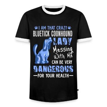 Bluetick Coonhound Lady - Men's Ringer Shirt - black/white - Front - AI Model Female 172 light (172cm) & AI Model Male 178 light (178cm)