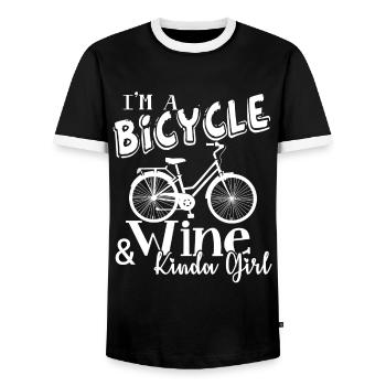 Bicycle And Wine Kinda Girl - Men's Ringer Shirt - black/white - Front - AI Model Female 172 light (172cm) & AI Model Male 178 light (178cm)