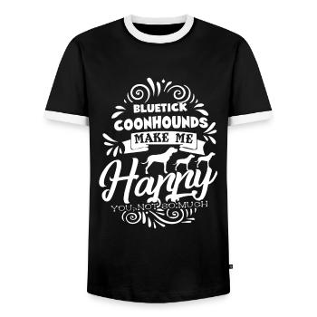 Bluetick Coonhounds Make Me Happy - Men's Ringer Shirt - black/white - Front - AI Model Female 172 light (172cm) & AI Model Male 178 light (178cm)