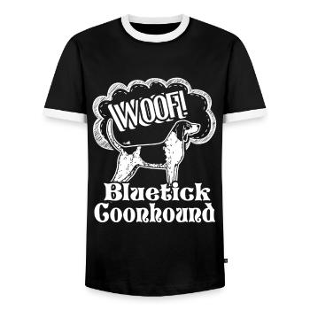 Woof Bluetick Coonhound - Men's Ringer Shirt - black/white - Front - AI Model Female 172 light (172cm) & AI Model Male 178 light (178cm)