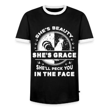 Chicken Beauty She'll Peck You In The Face - Men's Ringer Shirt - black/white - Front - AI Model Female 172 light (172cm) & AI Model Male 178 light (178cm)