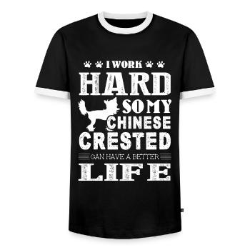 I Work Hard For My Chinese Crested - Men's Ringer Shirt - black/white - Front - AI Model Female 172 light (172cm) & AI Model Male 178 light (178cm)