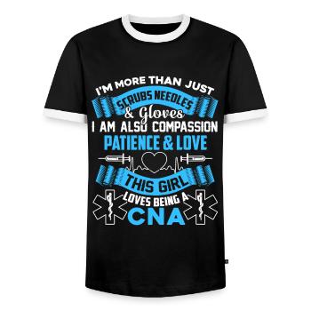 CNA Loves Being A CNA - Men's Ringer Shirt - black/white - Front - AI Model Female 172 light (172cm) & AI Model Male 178 light (178cm)