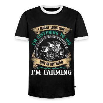 Farmer In My Head I am Farming - Men's Ringer Shirt - black/white - Front - AI Model Female 172 light (172cm) & AI Model Male 178 light (178cm)