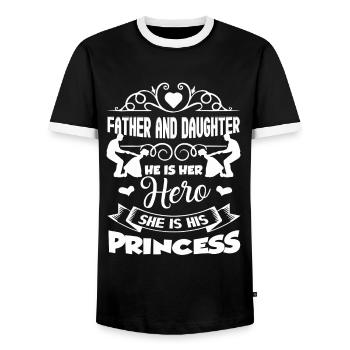 Father And Daughter Hero And Princess - Men's Ringer Shirt - black/white - Front - AI Model Female 172 light (172cm) & AI Model Male 178 light (178cm)