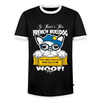 French Bulldog Calls Me Mom - Men's Ringer Shirt - black/white - Front - AI Model Female 172 light (172cm) & AI Model Male 178 light (178cm)