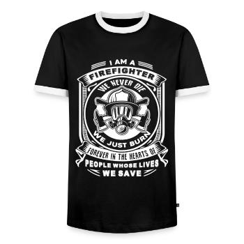 Firefighter I am A Firefighter - Men's Ringer Shirt - black/white - Front - AI Model Female 172 light (172cm) & AI Model Male 178 light (178cm)