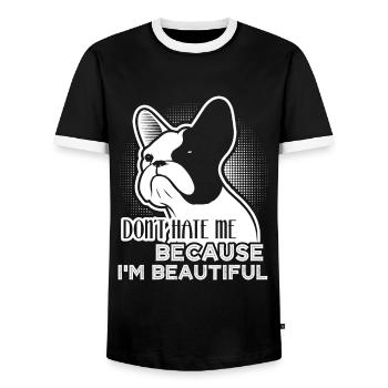 French Bulldog Dog Lover - Men's Ringer Shirt - black/white - Front - AI Model Female 172 light (172cm) & AI Model Male 178 light (178cm)