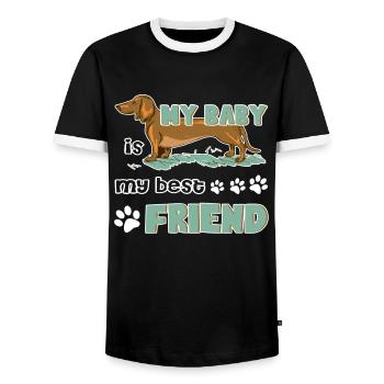 Dachshund Is My Best Friend - Men's Ringer Shirt - black/white - Front - AI Model Female 172 light (172cm) & AI Model Male 178 light (178cm)
