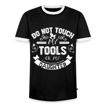 Do Not Touch My Tools Or My Daughter - Men's Ringer Shirt - black/white - Front - AI Model Female 172 light (172cm) & AI Model Male 178 light (178cm)
