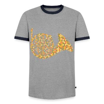 French Horn Geometric - Men's Ringer Shirt - grey/navy  - Front - AI Model Female 172 light (172cm) & AI Model Male 178 light (178cm)