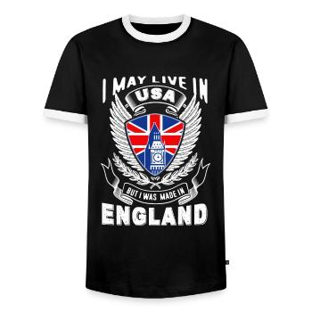 I May Live In USA But I Was Made In England - Men's Ringer Shirt - black/white - Front - AI Model Female 172 light (172cm) & AI Model Male 178 light (178cm)