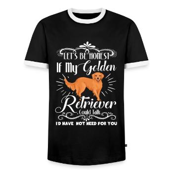 Funny Golden Retriever Dog - Men's Ringer Shirt - black/white - Front - AI Model Female 172 light (172cm) & AI Model Male 178 light (178cm)