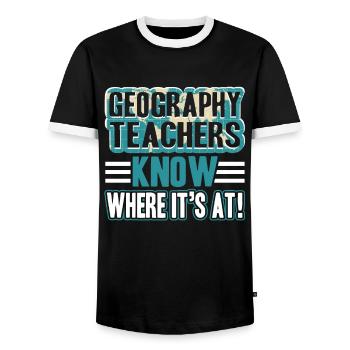 Geography Teachers Know Everywhere - Men's Ringer Shirt - black/white - Front - AI Model Female 172 light (172cm) & AI Model Male 178 light (178cm)