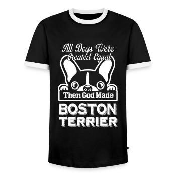 God Made Boston Terrier - Men's Ringer Shirt - black/white - Front - AI Model Female 172 light (172cm) & AI Model Male 178 light (178cm)