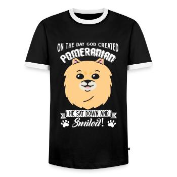 God Created Pomeranian - Men's Ringer Shirt - black/white - Front - AI Model Female 172 light (172cm) & AI Model Male 178 light (178cm)