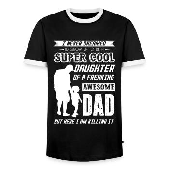 Grow Up To Be A Super Cool Daughter - Men's Ringer Shirt - black/white - Front - AI Model Female 172 light (172cm) & AI Model Male 178 light (178cm)