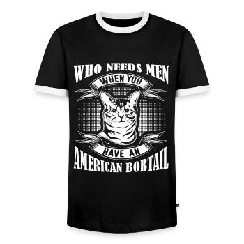 Have An American Bobtail Cat - Men's Ringer Shirt - black/white - Front - AI Model Female 172 light (172cm) & AI Model Male 178 light (178cm)