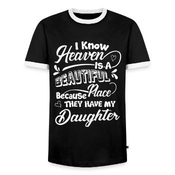 Heaven Beautiful Have My Daughter - Men's Ringer Shirt - black/white - Front - AI Model Female 172 light (172cm) & AI Model Male 178 light (178cm)