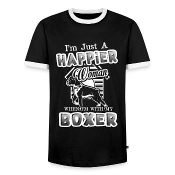 I'm Just A Happier Woman With My Boxer Dog - Men's Ringer Shirt - black/white - Front - AI Model Female 172 light (172cm) & AI Model Male 178 light (178cm)