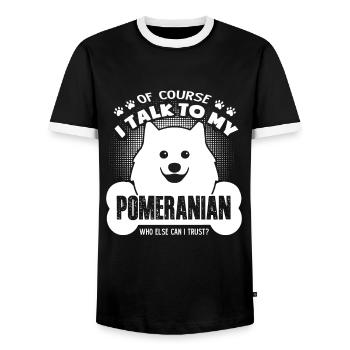 I Talk To My Pomeranian - Men's Ringer Shirt - black/white - Front - AI Model Female 172 light (172cm) & AI Model Male 178 light (178cm)