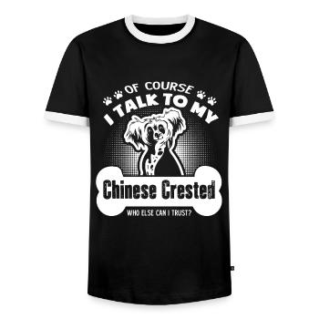 I Talk To My Chinese Crested - Men's Ringer Shirt - black/white - Front - AI Model Female 172 light (172cm) & AI Model Male 178 light (178cm)
