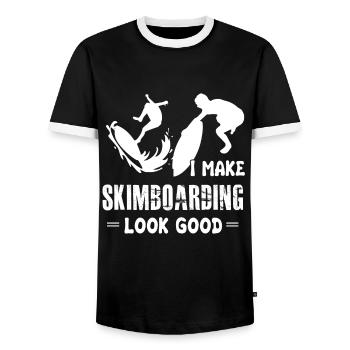I Make Skimboarding Look Good - Men's Ringer Shirt - black/white - Front - AI Model Female 172 light (172cm) & AI Model Male 178 light (178cm)