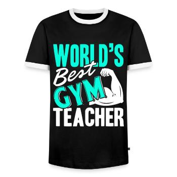 Gym Teacher Best Gym Teacher - Men's Ringer Shirt - black/white - Front - AI Model Female 172 light (172cm) & AI Model Male 178 light (178cm)