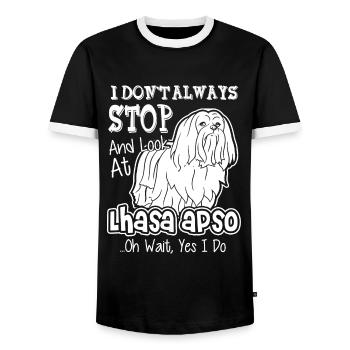 I Don't Always Stop And Look At Lhasa Apso - Men's Ringer Shirt - black/white - Front - AI Model Female 172 light (172cm) & AI Model Male 178 light (178cm)