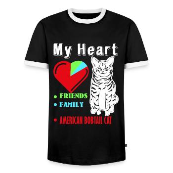 I Love American Bobtail - Men's Ringer Shirt - black/white - Front - AI Model Female 172 light (172cm) & AI Model Male 178 light (178cm)