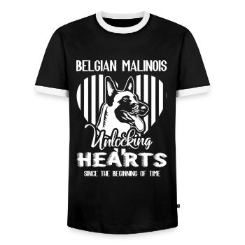 Love Belgian Malinois - Men's Ringer Shirt - black/white - Front - AI Model Female 172 light (172cm) & AI Model Male 178 light (178cm)