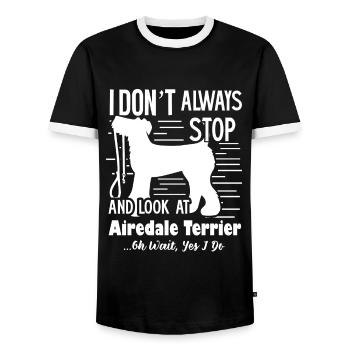 Look At Airedale Terrier - Men's Ringer Shirt - black/white - Front - AI Model Female 172 light (172cm) & AI Model Male 178 light (178cm)