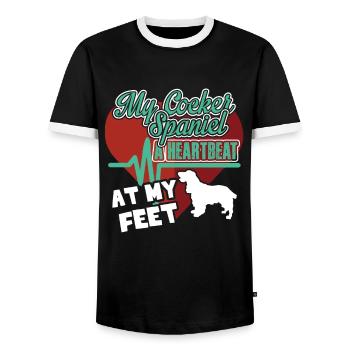 My Cocker Spaniel A Heartbeat At My Feet - Men's Ringer Shirt - black/white - Front - AI Model Female 172 light (172cm) & AI Model Male 178 light (178cm)