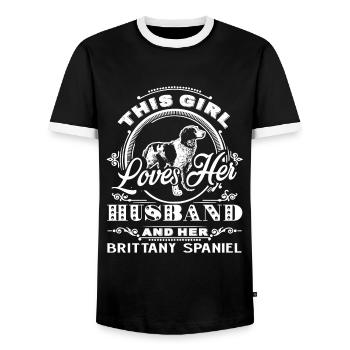 This Girl Loves Her Brittany Spaniel - Men's Ringer Shirt - black/white - Front - AI Model Female 172 light (172cm) & AI Model Male 178 light (178cm)