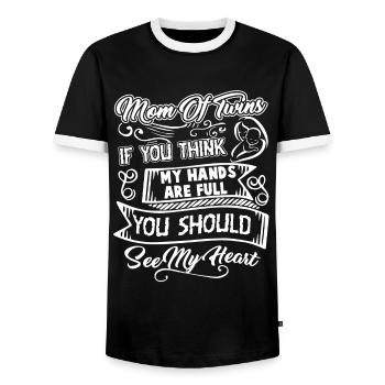 Mom of Twins Mother's Day - Men's Ringer Shirt - black/white - Front - AI Model Female 172 light (172cm) & AI Model Male 178 light (178cm)