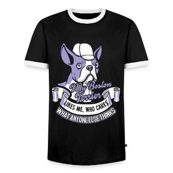My Boston Terrier Likes Me - Men's Ringer Shirt - black/white - Front - AI Model Female 172 light (172cm) & AI Model Male 178 light (178cm)